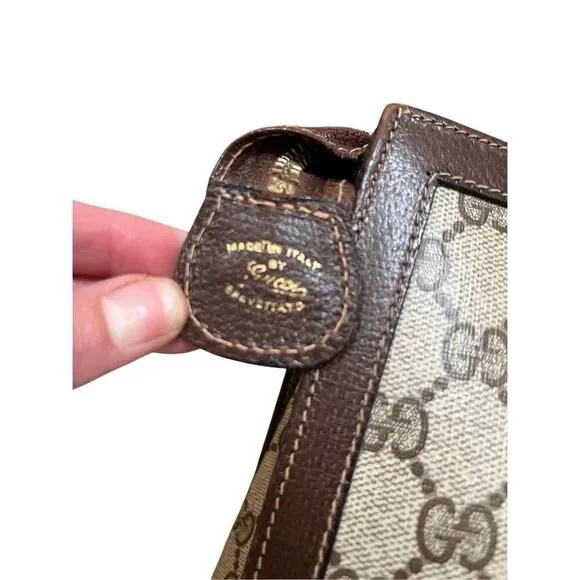 Vintage GUCCI Sherry Tote Wrist Handle Bag Purse GG Logo Brown Leather Authentic - Picture 4 of 16